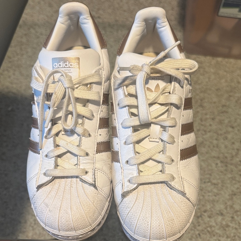 adidas White and Brown Classic Superstar Sneakers - Women